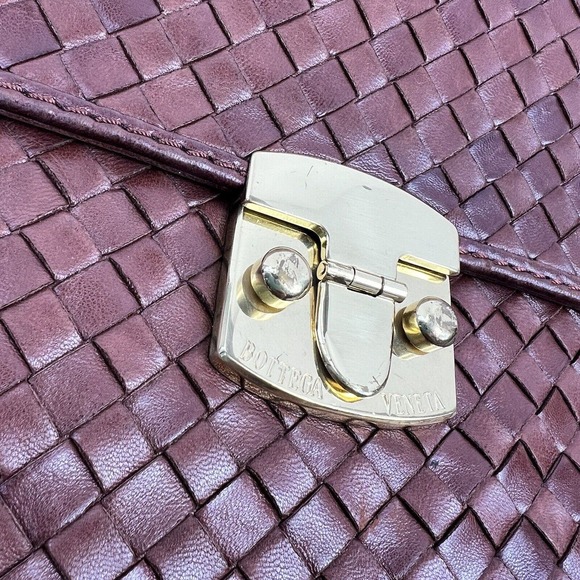 Bottega Veneta Cognac Brown Woven Leather Briefcase Top Handle Gold Buckle - Picture 4 of 16